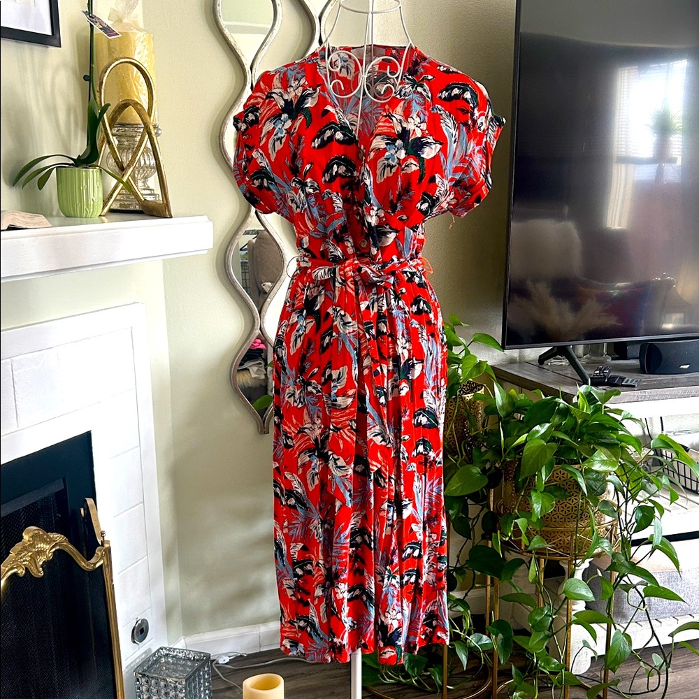 LOFT Floral Red Dress